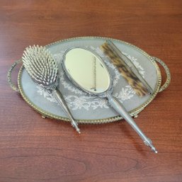Elegant Mirror, Brush And Comb On Vintage Tray (MB)