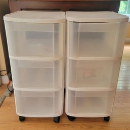 Set Of 2 White Rolling Carts With 3 Drawers (MB)