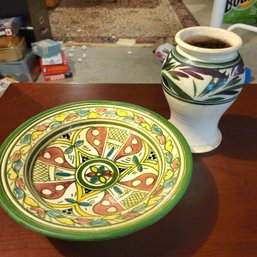 Hand Made Pottery Vase And Plate (Basement)