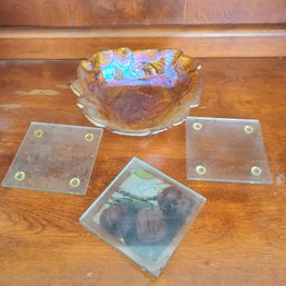 Vintage Carnival Glass And Glass Coasters (DR)