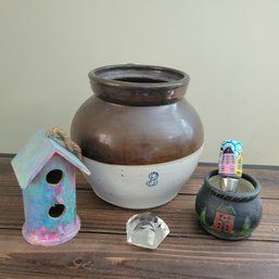 Bean Pot, Wine Topper, Bird House, Crystal And Pottery(LR)