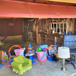 Lot Of Kids Toys, Child's Chair, Office Chair And Lamp (Garage)