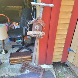 Antique Lawn Mower With Bird House-Welcome Sign Attached (Garage)