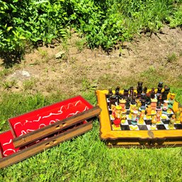 Gorgeous Hand Carved And Painted Wooden Chess Set (Garage)