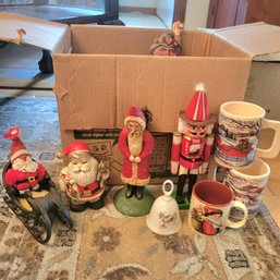 Christmas Lot Of Ornaments And Decor & Cast Iron Sled! (Brown Box LR)