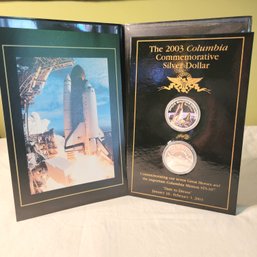 2003 Space Shuttle Columbia Silver Dollar Colorized On 1 Side & Commemorative Coin