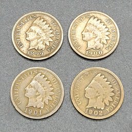 Set Of 4 Indian Head Pennies 1899-1900-1901-1902 WOW! Great Condition!