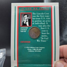 1909 V.D.B. Lincoln Cent In Information Card