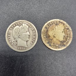 1912 And 1913 Barber Dimes
