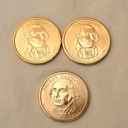 Set Of 3 President Coins 2x John Adams And 1x George Washington $1 Coins