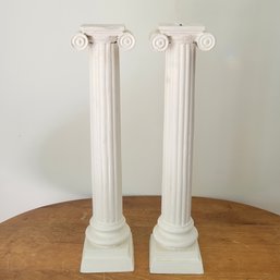 Heavy Metal Painted Pillar Candlestick Holders (Dining Room)