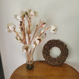 Acorn Wreath And Faux Flower Arrangement (Dining Room)