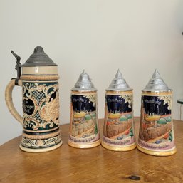 Set Of 4 - 1L And .5L German Beer Steins