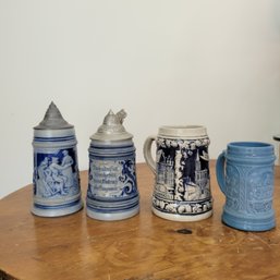 Set Of 4 German Steins In Shades Of Blue (Dining Room)