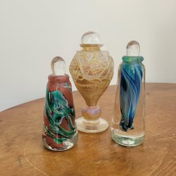 Ziemke Glassblowing Studio Set Of 3 Hand Blown Glass Perfume Bottles, Signed (Dining Room)