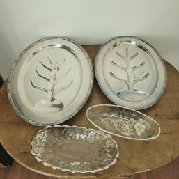 Poole Silver-Silver Plated Tree Of Life Footed Meat Platters And Silver Lined Glass Dishes (Dining Room)