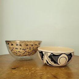 Laguna Pottery Bowl And Glass Bowl With Interesting Paper Insert (Dining Room)