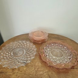 Pink Depression Glass Dishes And Other Glass Serving Platters (Dining Room)