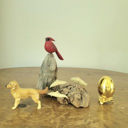 Bird On Driftwood, Ceramic Dog, Egg And Dolphin Decor (Dining Room)