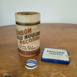 Vintage Edison Gold Moulded Record And Pharmaceutical Containers (Dining Room)