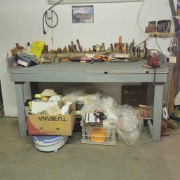 Pickers Lot Of Tools **Table Is Also Available But Will Need To Be Removed By Buyer It Is Attached To Wall