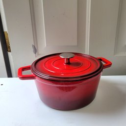 Heavy Red Enameled Cast Iron Baker Unmarked