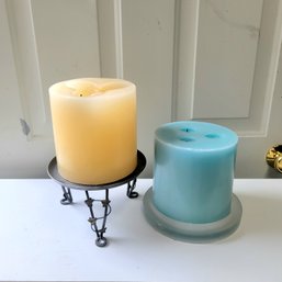 Pair Of Extra Large Candles Metal Stand And Glass Stand