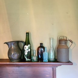 Vintage Glass, Pewter Pitcher (dented) And Tin (Dining Room)