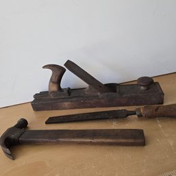 Vintage Hand Tool Lot - Hammer, Hand Block Planer, File  (KB)