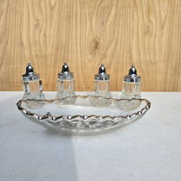 Lot Of Glassware Indiana Diamond Point Clear Shakers & Silver City Fosteria Bowl (DM)