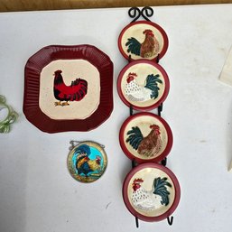 Lot Of Rooster Plates - MWW Market, Youngs & Stained Glass Amia (DM)