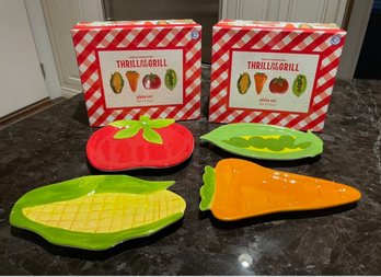 Boston Warehouse 'Thrill Of The Grill' Veggie Ceramic Plate Sets - 4 Boxes W/ 4 Assorted Plates Each (Kitchen)