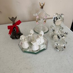 Collection Of Miniature Porcelain, Blown Glass And Crystal Figurines And Bell (Living Rm)