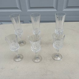Vintage Six Crisal D'Argues Duran Crystal Glasses 3 Each Of Two Different Sizes (Garage)