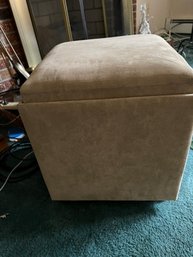 Brown Suede Square Ottoman With Convertible Serving Tray Cover (Living Rm)