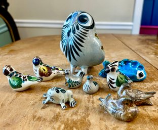 Collection Of Handpainted Ceramic Mexican Birds Owls, Misc Sizes (BR)