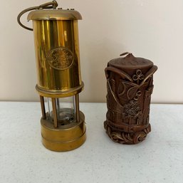 Vintage Brass Mining Oil Lantern By Mayer Mills Mining Trade Corp & Detailed German Candle (Living Rm)
