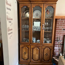 Stunning Wooden Hutch With Cooper Criss-Crossed Wire Over Glass (living Rm)