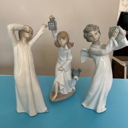 Three Vintage LLadro Figurines One Angel And Two Girls (Living Rm)