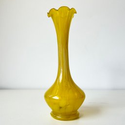 Blown Glass Murano Style Yellow & White Bud Vase (MB)