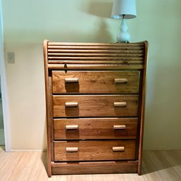 Wooden Vintage Five Drawer Dresser With Curved Top (apt)