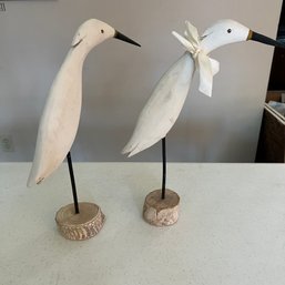 Two Wooden Likely Hand Carved Egrets (Living Rm)