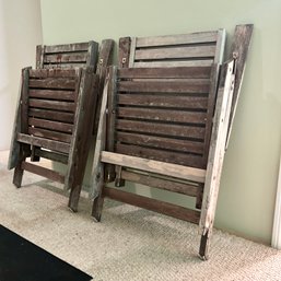Pair Of Rustic Wooden Adjustable Patio Chairs (apt)
