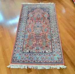 Coral And Blue Wool Accent Rug 67' X 37'  (Great Room)