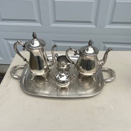 Vintage Five Piece Silver Plated Coffee Or Tea Set Includes Sugar Bowl, Creamer & Tray (Garage)