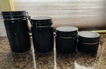 Set Of 4 Black Ceramic Clamp Lid Canister Set (Kitchen)