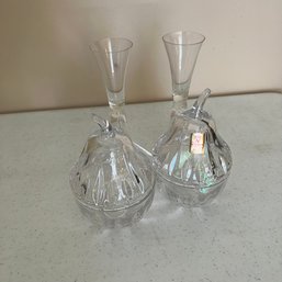 Two Bleikristall Crystal Pear Condiment Jars And Crystal Bells (Living Rm)