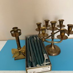 Brass Candle Stick Holders With New Tapers (Living Rm)