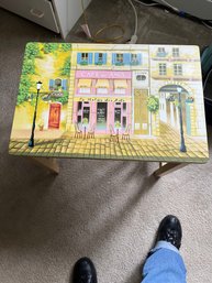 Small Wooden Table Painted With French Picture (Bedroom 2)