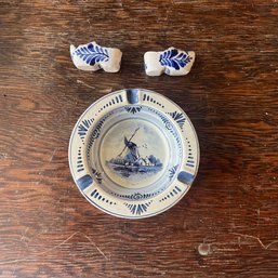 Collection Of Original Delft Ashtray And Miniature Clogs (Garage)
